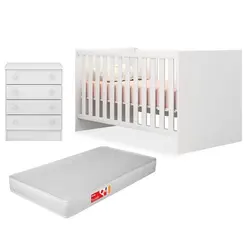 Quarto Do Bebê Cômoda 777 E Berço Mini Cama 1344 Com Colchão Doce Sonho Branco - Qmovi