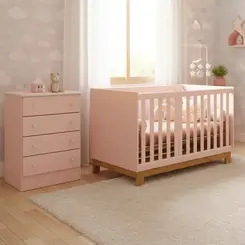 Quarto Berço Slim Padrão Americano E Cômoda Gavetas Rosa Acetinado