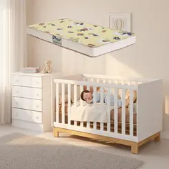 Quarto Infantil Com Berço Colchão E Cômoda Padrão Americano Branco Acetinado