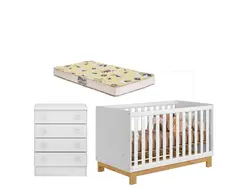 Jogo De Quarto Infantil Com Berço Colchão E Cômoda Padrão Americano Branco
