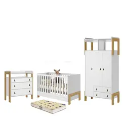 Quarto Infantil Completo Berço Colchão Roupeiro e Cômoda - Móveis Leartam