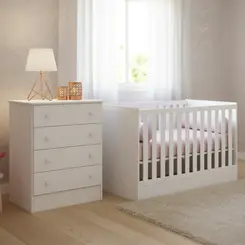 Jogo De Quarto Bebê Carol Berço Com Cômoda Q Encanto - Branco  Móveis Leartam
