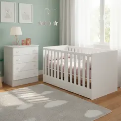Quarto Do Bebê Caroline Berço Com Cômoda  4 Gavetas - Branco Branco