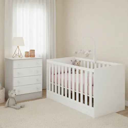 Quarto Infantil Caroline Berço Americano Com Cômoda Qmovi Doce Sonho -  Branco