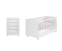 Dormitório Quarto Infantil 2 Peças Berço  E Cômoda Branco Acetinado Qmovi