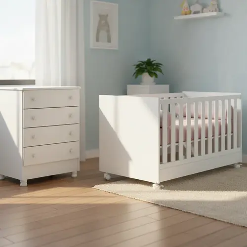 Quarto Infantil Berço Americano E Cômoda 4 Gavetas Branco - Leartam