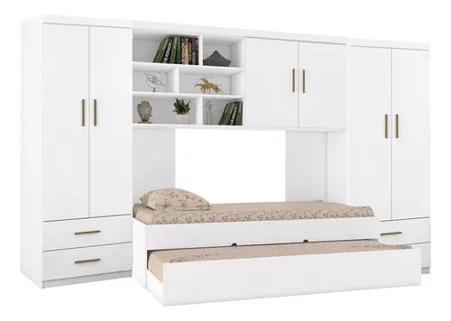 Quarto Juvenil Modulado com Guarda Roupa Bicama E Armario Aereo - Phoenix Baby