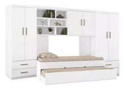 Quarto Juvenil Modulado com Guarda Roupa Bicama E Armario Aereo - Phoenix Baby