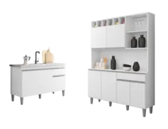 Jogo De Paneleiro de Cozinha Kit 6 Portas Com Balcão Para Pia De 120cm - Branco