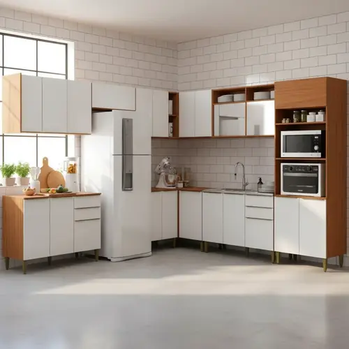 Jogo De Cozinha Modulada De Canto Com 10 Peças Armários Mdf Luana Com Balcão Para Pia Sem Tampo Cinamomo Branco Aramóveis