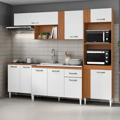 Conjunto De Armários e Paneleiro Para Cozinha 09 Portas Com Tampo Inox 1,20m - Aramóveis