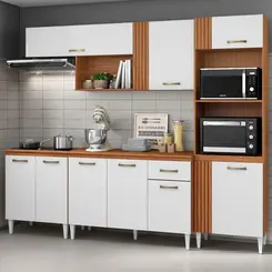 Cozinha Compacta Armário Vitória Balcão com Tampo Mdp - Cinamomo/branco Aramóveis