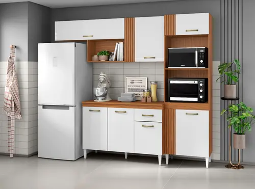 Conjunto De Armários De Cozinha 7 Portas 1 Gaveta Balcão Com Tampo Mdp - Móveis Leartam