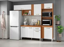 Conjunto De Armários De Cozinha 7 Portas 1 Gaveta Balcão Com Tampo Mdp - Móveis Leartam