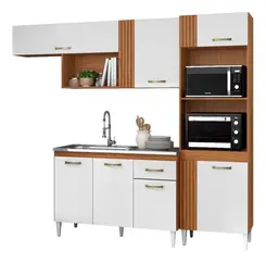 Jogo De Cozinha Armário Paneleiro Com 7 Portas 1 Gaveta Balcão Para Pia De 120cm Sem Tampo - Cinamomo Branco