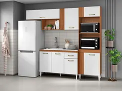 Jogo De Cozinha Com 7 Portas 1 Gaveta Balcão Para Pia Com Cuba Inox De 120cm Cinamomo Branco - Aramóveis
