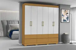 Guarda Roupa  Armário Casal Com 6 Portas 6 Gavetas Marrocos Cinamomo Off White - Aramóveis