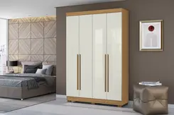 Guarda-roupa  Para Quarto De Solteiro Com 4 Portas 2 Gavetas Cinamommo Off White Aramoveis