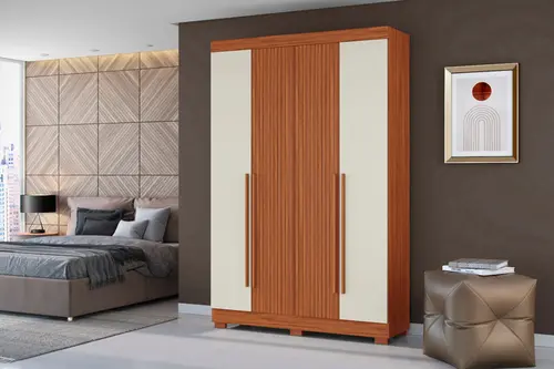 Guarda Roupa Roupeiro Com 4 Portas 2 Gavetas Cinamomo Ripado Off White Aramóveis