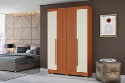Guarda Roupa Roupeiro Com 4 Portas 2 Gavetas Cinamomo Ripado Off White Aramóveis