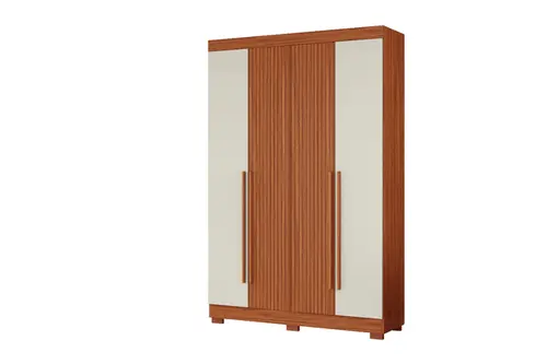 Guarda Roupa Armário Solteiro Com 4 Portas 2 Gavetas Cinamomo Ripado Off White Aramóveis
