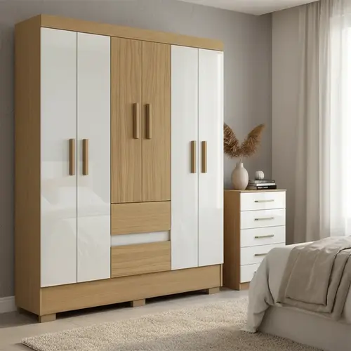 Guarda Roupa 6 Portas Com Cômoda 5 Gavetas Para Quarto Solteiro - Aramóveis