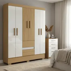 Guarda Roupa 6 Portas Com Cômoda 5 Gavetas Para Quarto Solteiro - Aramóveis