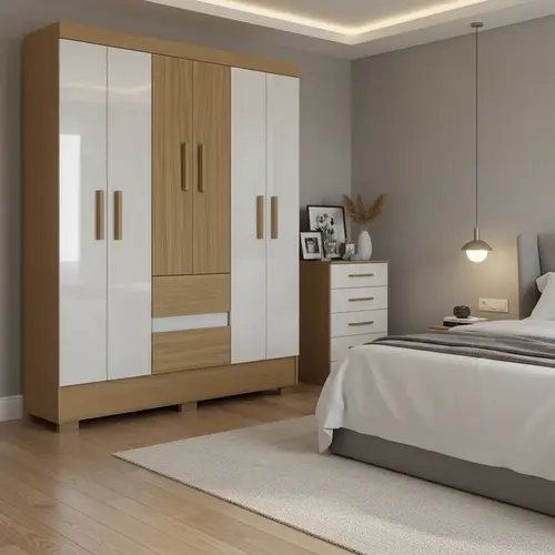 Guarda Roupa 6 Portas Com Cômoda 5 Gavetas Conjunto Coimbra Para Quarto - Aramóveis
