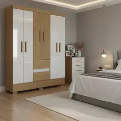 Guarda Roupa 6 Portas Com Cômoda 5 Gavetas Conjunto Coimbra Para Quarto - Aramóveis