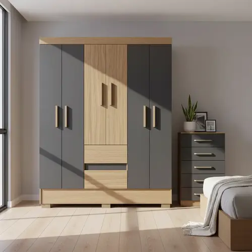 Guarda Roupa 6 Portas Cômoda 5 Gavetas Para Quarto Solteiro - Aramóveis