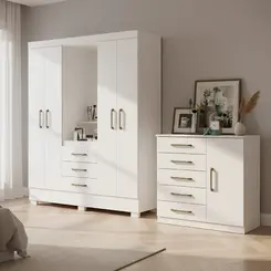 Guarda Roupa   Portas Capela Cômoda 5 Gavetas Quarto De Solteiro Aramóveis