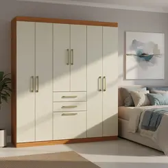 Guarda Roupa De Casal Armário Roupeiro Lisboa 7 Portas Cinamomo Areia - Aramóveis  204 5140