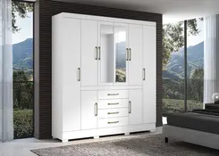 Guarda Roupa Casal Napoli Com 8 Portas 4 Gavetas Com Espelho Aramoveis - Branco