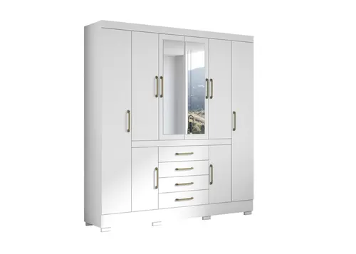 Guarda Roupa Casal Napoli 8 Portas 4 Gavetas Amplo Espaço Com Espelho Aramoveis Branco