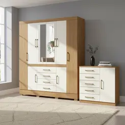 Guarda Roupa Para Quarto De Casal 8 Portas Com Cômoda 5 Gavetas 1 Porta Aramóveis
