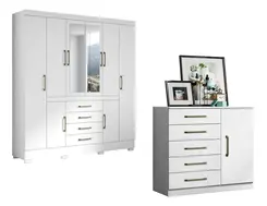 Guarda Roupa  Para Quarto De Casal Com 8 Portas Nápole e Cômoda 5 Gavetas Milão Aramóveis