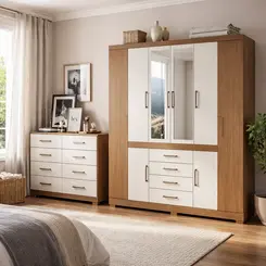 Guarda Roupa 8 Portas Para Quarto De Casal Cômoda 8 Gavetas Amplo Espaço Interno - Atacama Off White