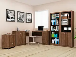 Mesa para Escritório de Canto ME4101 Conjunto Com Gaveteiro Balcão e Estantes - Nogal  Tecno Mobili