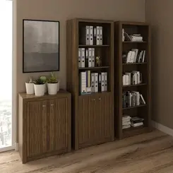 Conjunto 3 Armários para Escritório com Balcão, Armário e Estante Livreiro Nogal Tecno Mobili