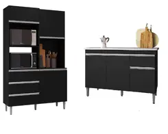 Armário Kit De Cozinha 4 Portas Com Balcão Para Pia De 120cm Sem Tampo - Preto Ajl