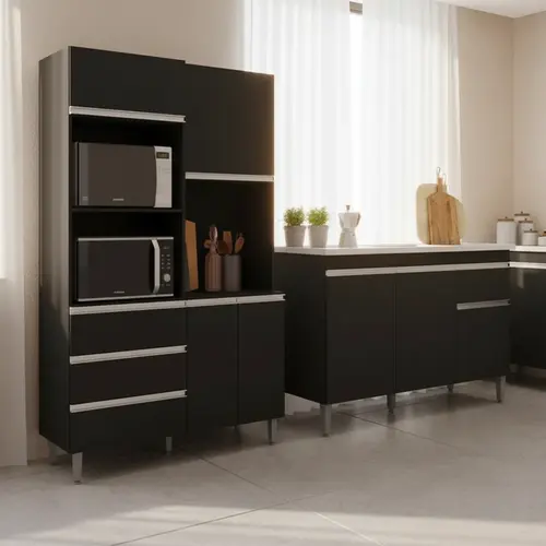 Paneleiro De Cozinha Com 4 Portas 3 Gavetas e Balcão Para Pia De 120cm - Sem Tampo  Leartam Móveis