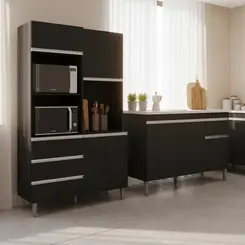Paneleiro De Cozinha Com 4 Portas 3 Gavetas e Balcão Para Pia De 120cm - Sem Tampo  Leartam Móveis