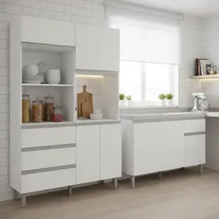 Paneleiro 4 Portas 3 Gavetas Cozinha Balcão Pia De 120cm Sem Tampo Branco Leartam Móveis