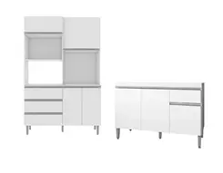 Paneleiro 4 Portas Armário Kit De Cozinha Com Balcão Para Pia  De 120cm - Sem Tampo Leartam Móveis
