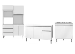 Paneleiro De Cozinha Conjunto 3 Peças Balcão Para Pia De 120cm Sem Tampo - Leartam Móveis