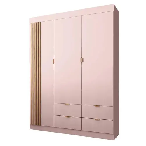 Guarda Roupa Infantil Ayla 3 Portas e 4 Gavetas Rosê Acetinado - Phoenix Baby