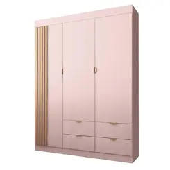 Guarda Roupa Infantil Ayla 3 Portas e 4 Gavetas Rosê Acetinado - Phoenix Baby