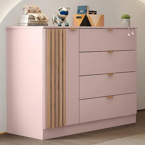 Cômoda Infantil Exclusiva Ayla  Com 1 Porta E 4 Gavetas Pintura Rose - Phoenix