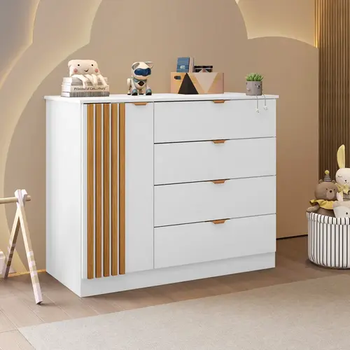 Cômoda Infantil Exclusiva Ayla Com 1 Porta E 4 Gavetas Branco Semi-Brilho Phoenix Baby