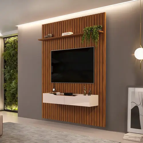 Painel Estante Home Trento Rack Bancada 2 Gavetas Isac Ideal Para  Tv Até 65 Polegadas Freijó Off White